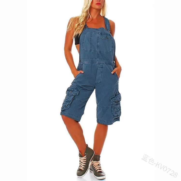 VOLALO 2024 Shoulders Pocket Overall Tooling Leisure Women's Jeans Women Girl Washed Denim Jumpsuit Ladies Casual Jean Rompers