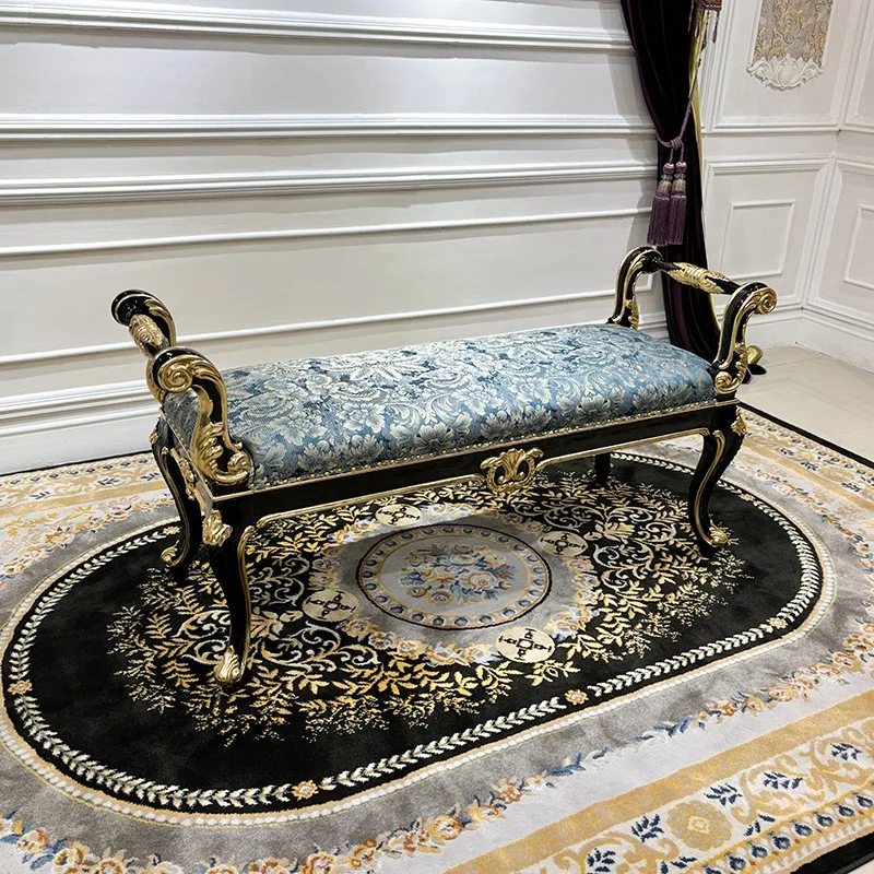 French end stool European fabric embroidery princess stool solid wood