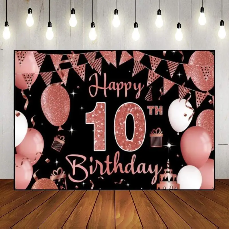 Happy 10th Birthday Hotwheels Background Girl Photo Red Boy or Sweet Newborn Photography Props Vintage Backdrop Golden Banner