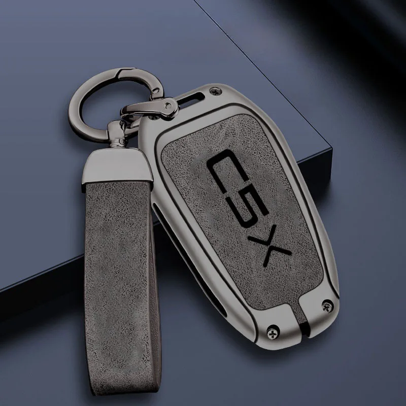 

Zinc Alloy Leather Car Remote Key Case Cover Holder Shell Citroen for C5X Protector Key Bag Keychain Interior Accessories
