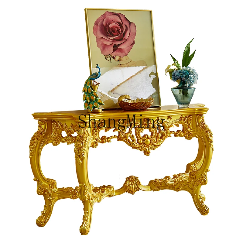 

DHY all solid wood entrance table carved living room entry wall cabinet high-end villa
