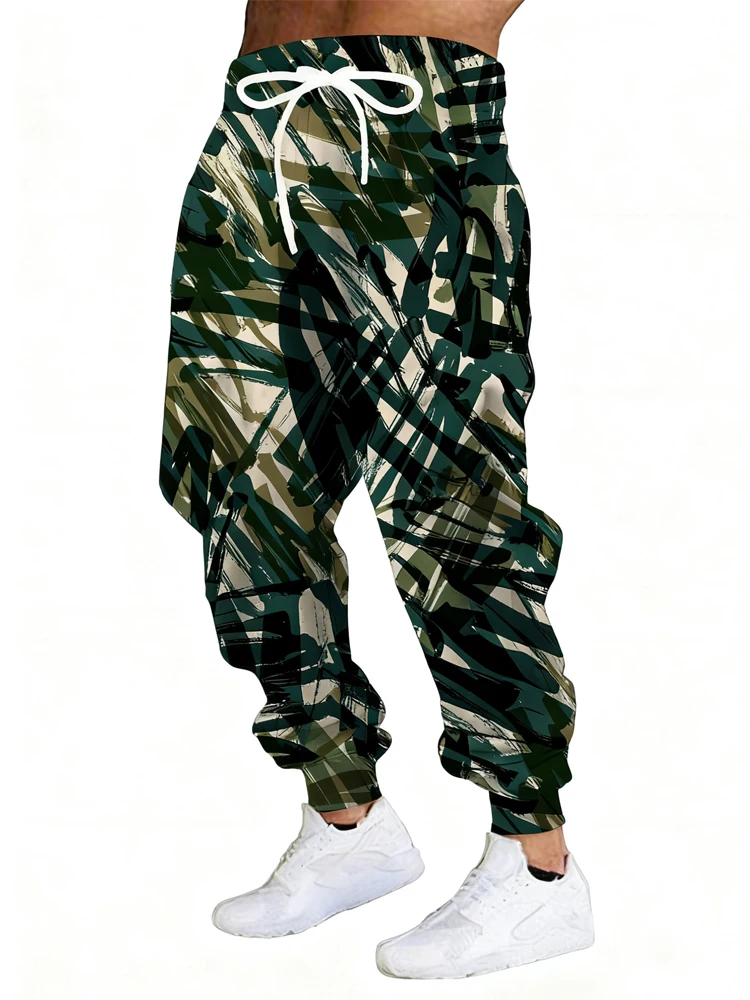 

New Men's 3D Camouflage Print Casual Pants Outdoor Breathable Athletic Pants Stylish Drawstring Streetwear Trousers Mens Cuffed