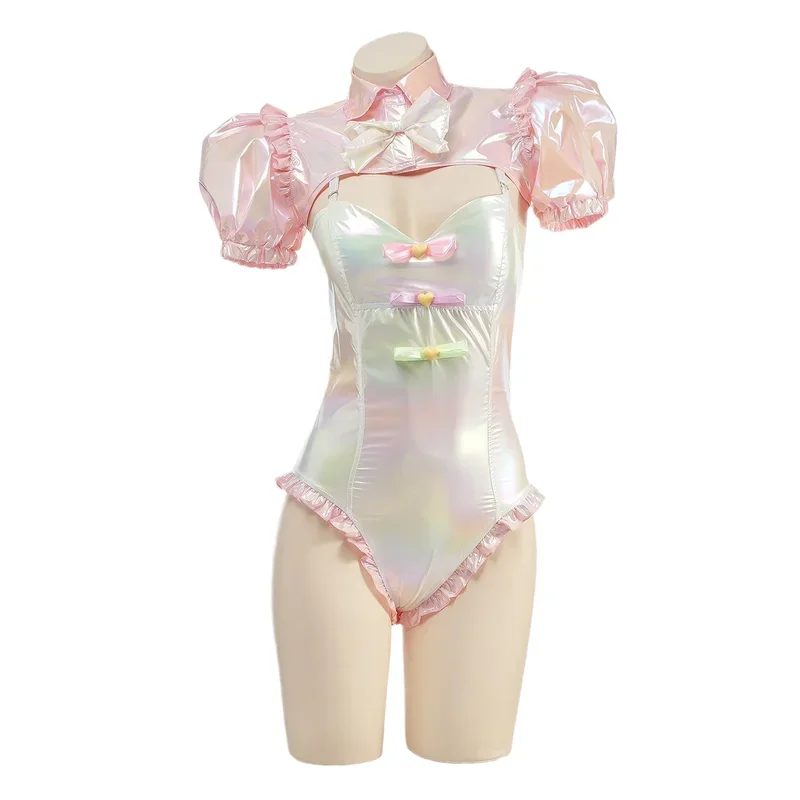 Costume Cosplay KAngel per ragazza esigente Costume da bagno LOLITA 2 pezzi Sexy tuta rosa materiale Laser cappotto Kawaii