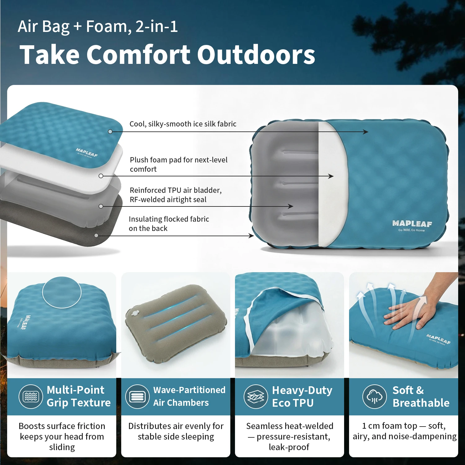 MAPLEAF Inflatable Camping Pil - Travel Pillow Inflatable ulasan dan harga