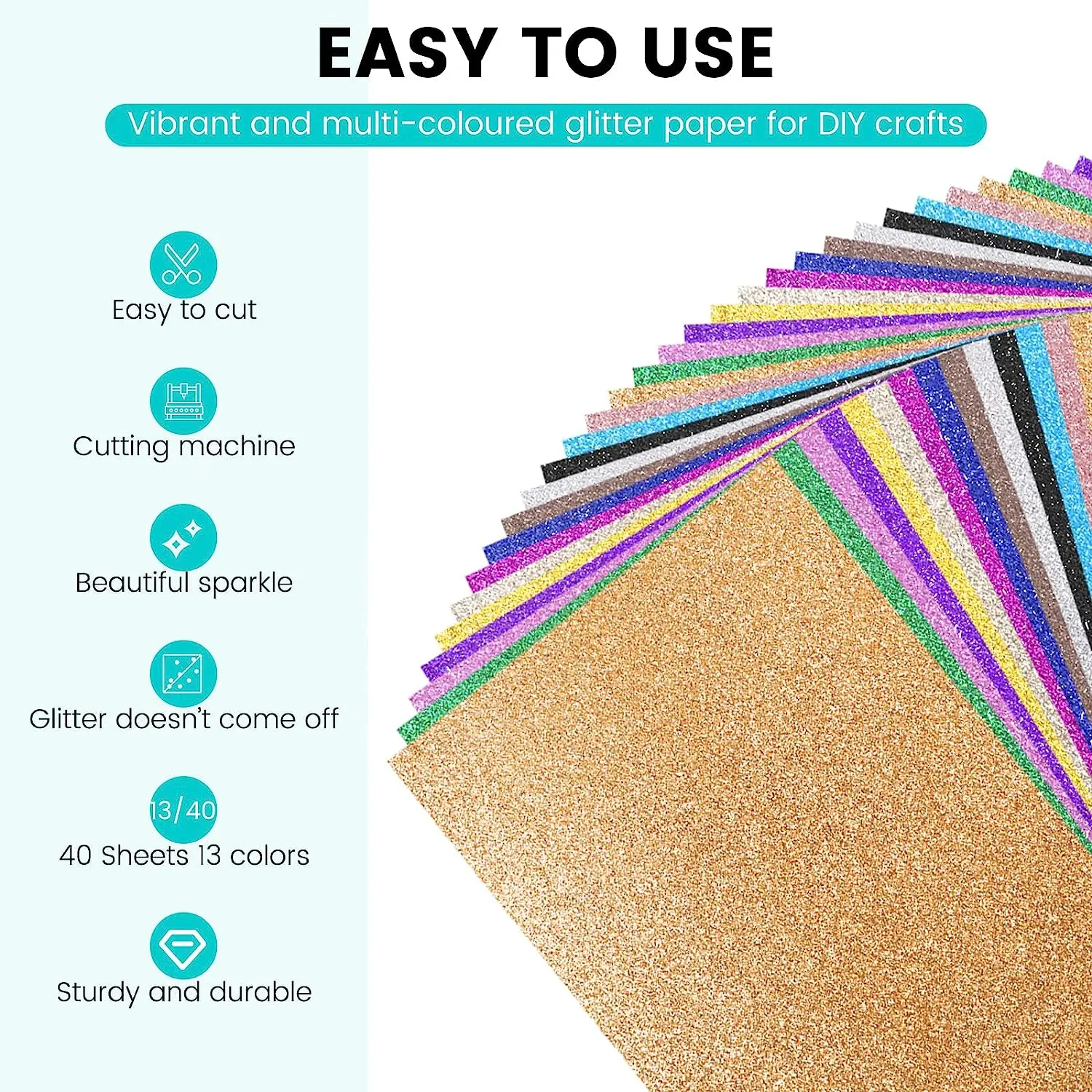 HTVRONT 20/40/60 Sheets 8.3x11.7in Glitter Cardstock Paper 10/13 Colors A4 Thick Cardstock for Craft Scrapbook Wedding DIY Gift