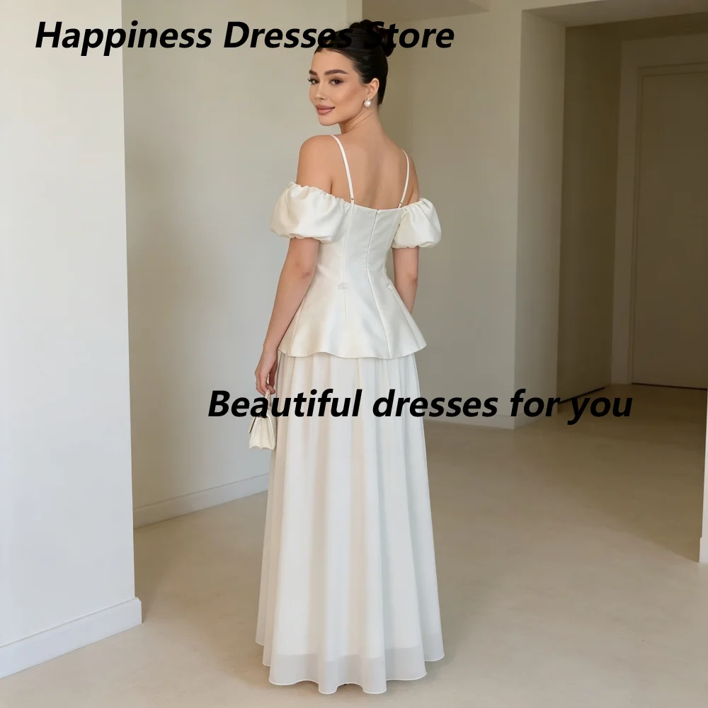 Customized Ivory Spaghetti Strap Off Shoulder Mother Of The Bride Gown  2 Piece Floral Beaded Peplum A Line Guest Gown