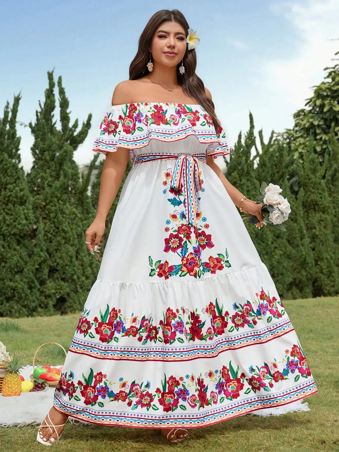 

Off Shoulder A-Line Floral Maxi Dress For Women Holiday Beach Bohemian