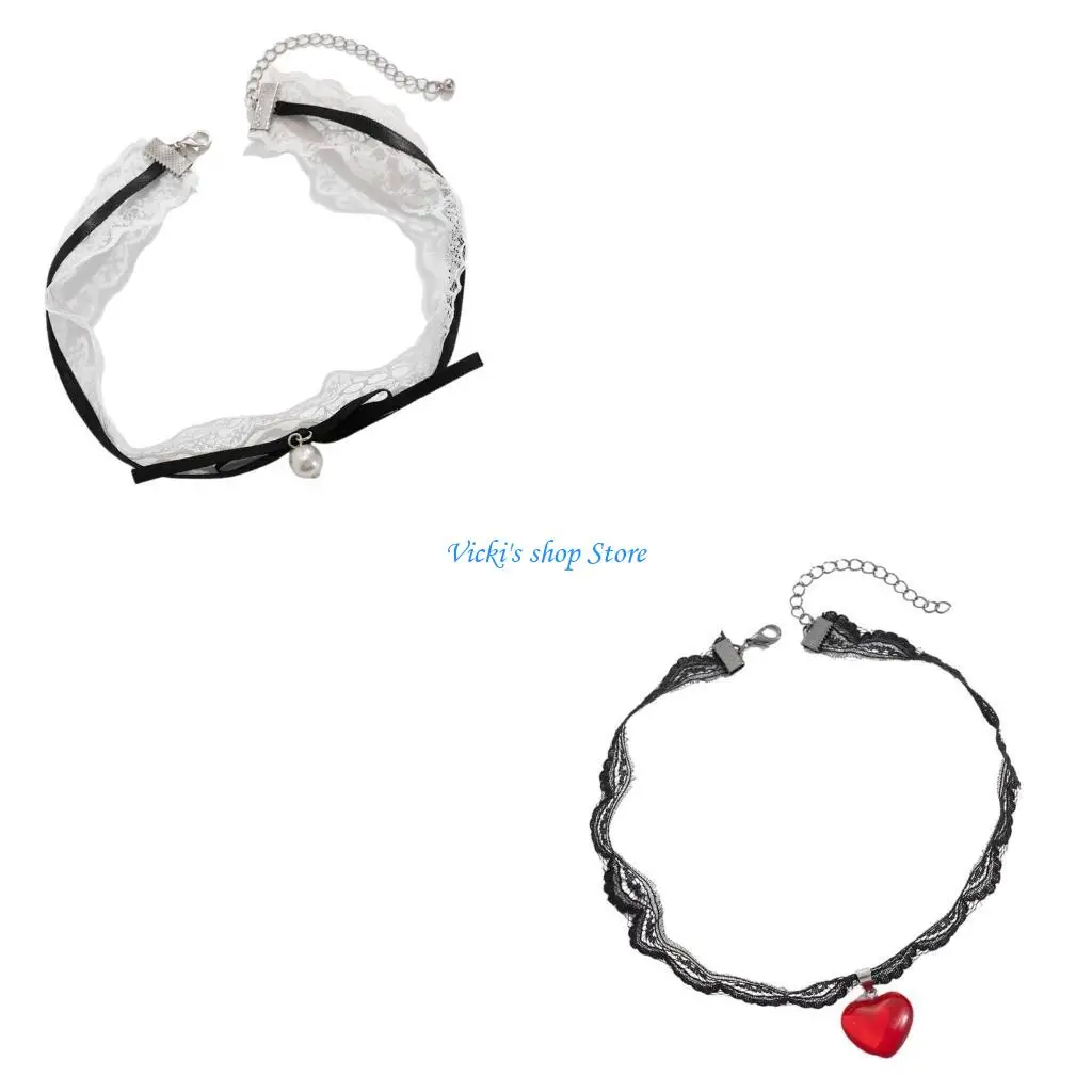 Dainty Bowknot Tie Necklace with Flowing Lace Designs for Female Elegant