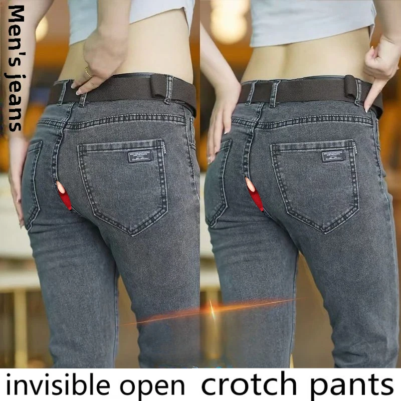

Брюки с невидимой промежностью, дымчато-серые джинсы, мужские джинсы 2024, новые открытые уличные сексуальные свободные и удобные джинсы для мам, Blusas Jean