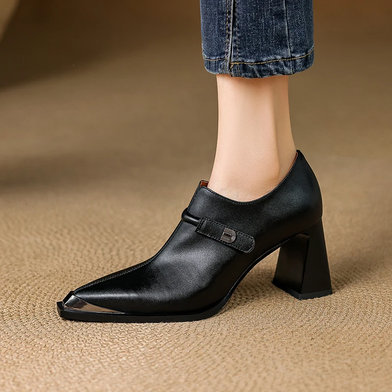 2026 New Genuine Leather High Heels Elegant Pointed Toe Dress Shoe for Office Casual Evening-Comfortable Durable Footwear Pumps