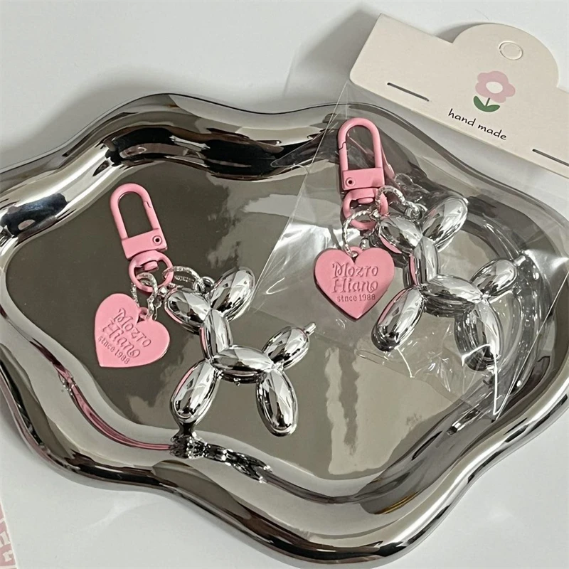 INS Cute Keychain Punk Heart Balloon Dog Keychains For Women Bag Pendant Jewelry Trinket Girl's Car Key Ring Key Chain