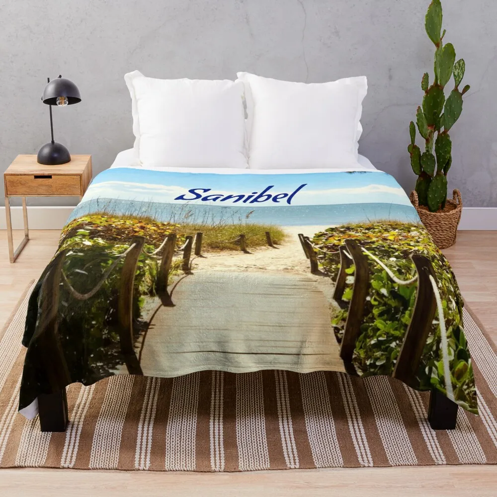 Sanibel Island Florida Beach Ocean Throw Blanket Travel Decoratives Retros Blankets