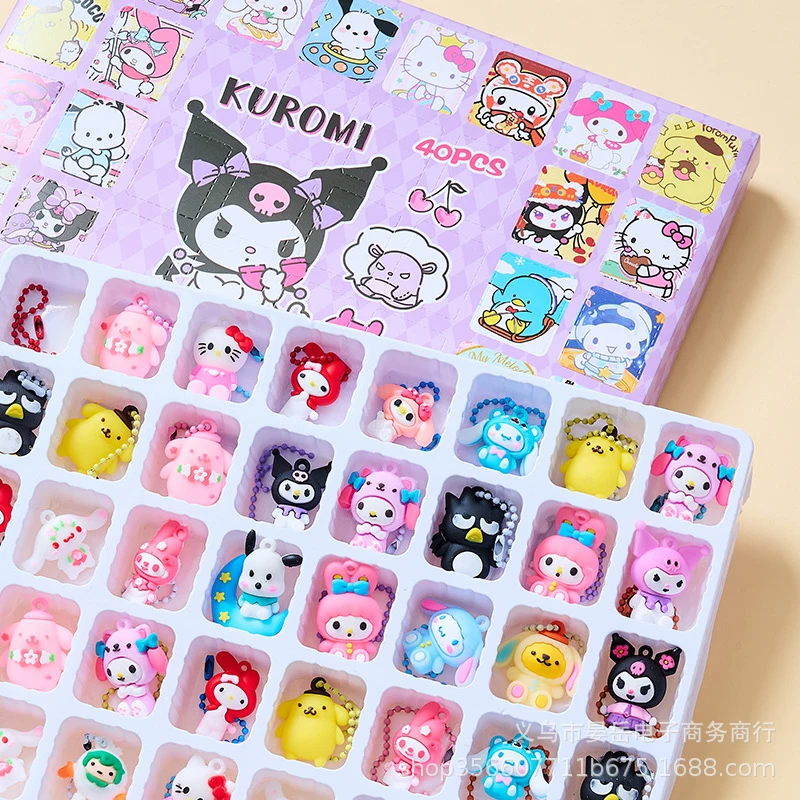 40PCS/Box Cute Soft Sanrio Series Key Chain Cartoon Pendant Backpack Car Decoration Bag Accessories Gift For Kids