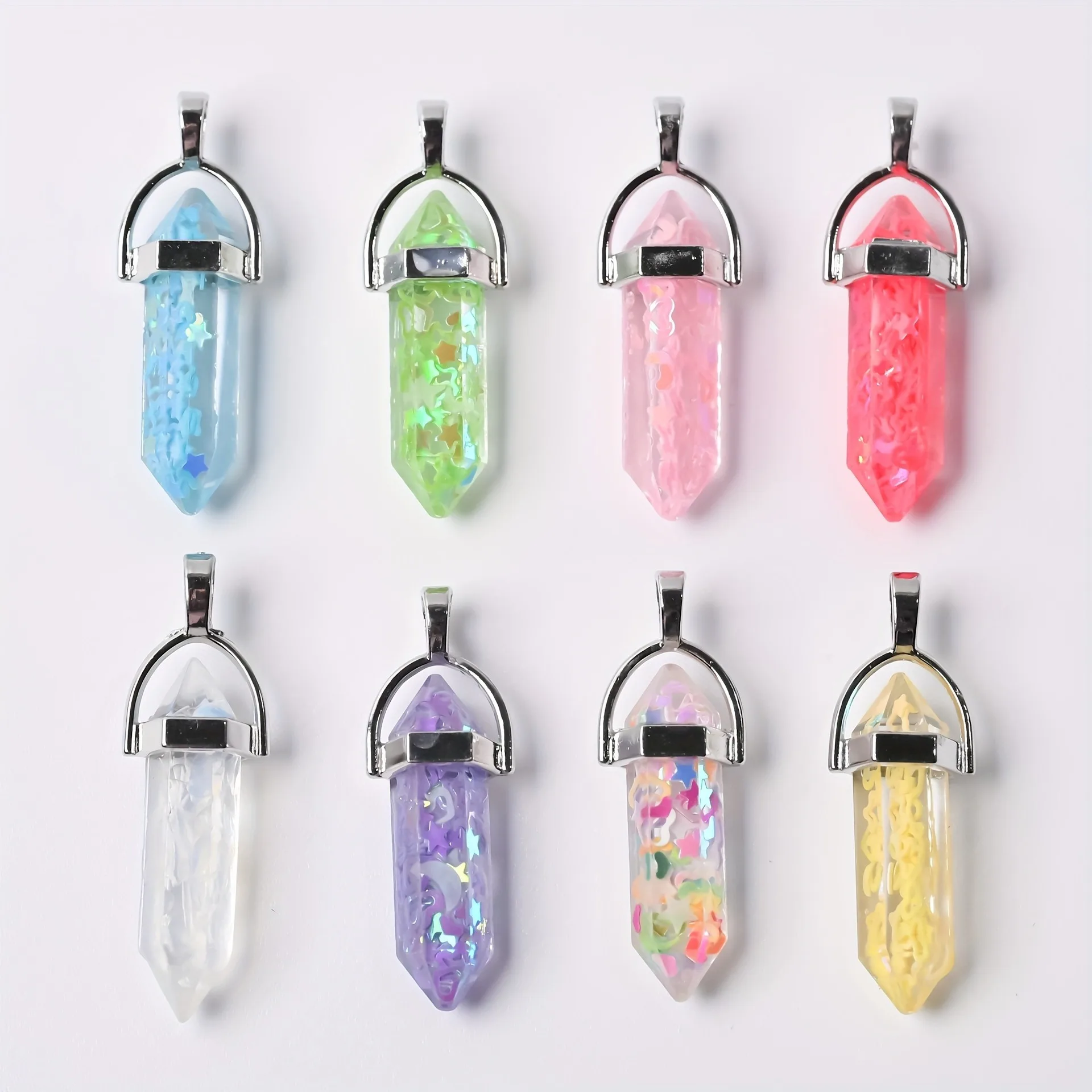 10pcs Glow-in-the-Dark Sequin Resin Hexagonal Pendant, DIY Necklaces, Earrings, Keychains, and Other Jewelry Accessories.