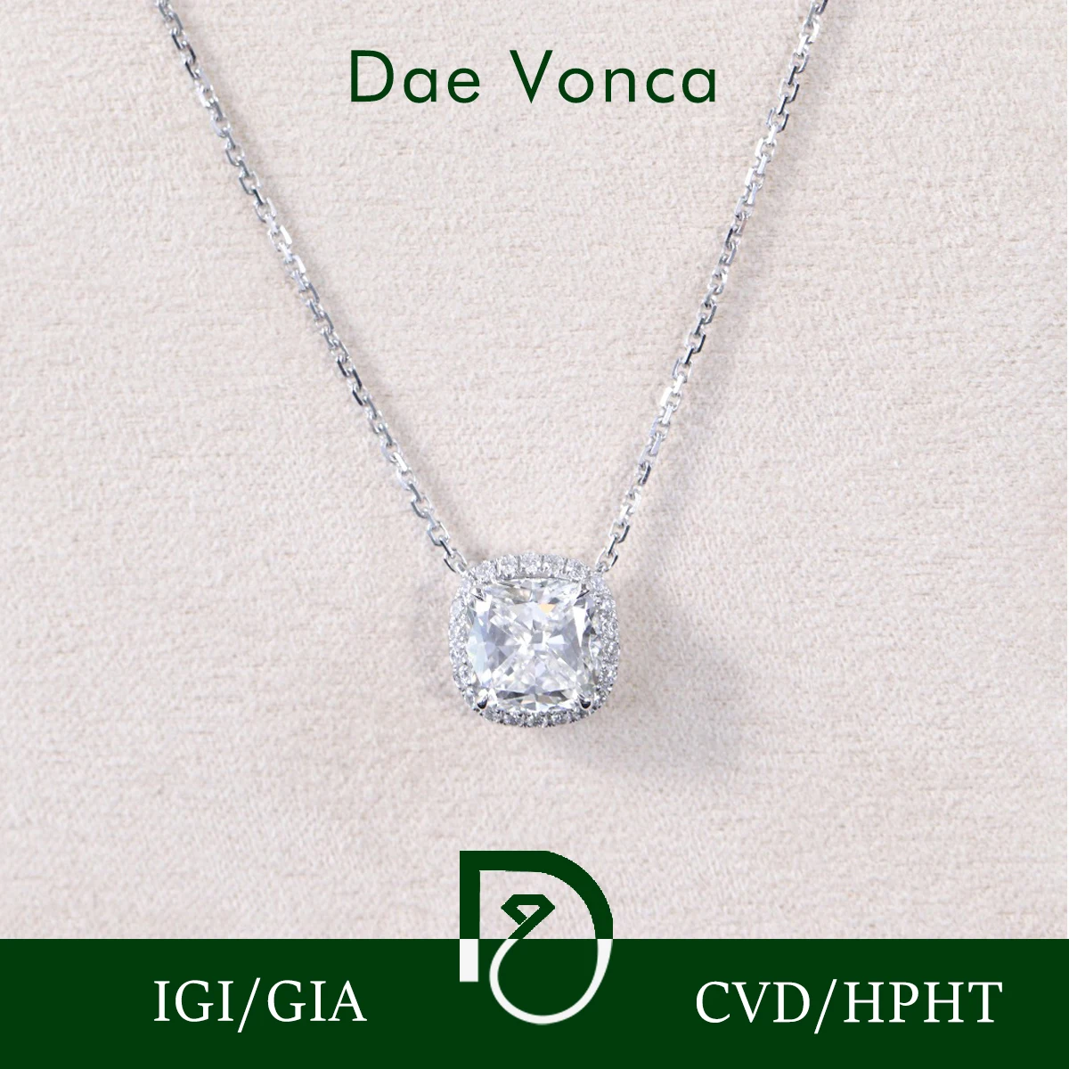 

3.0CT Cushion Cut Halo Diamond Pendant Charm Classical 14K/18K White Gold IGI Lab Grown Diamond Necklace Pendant