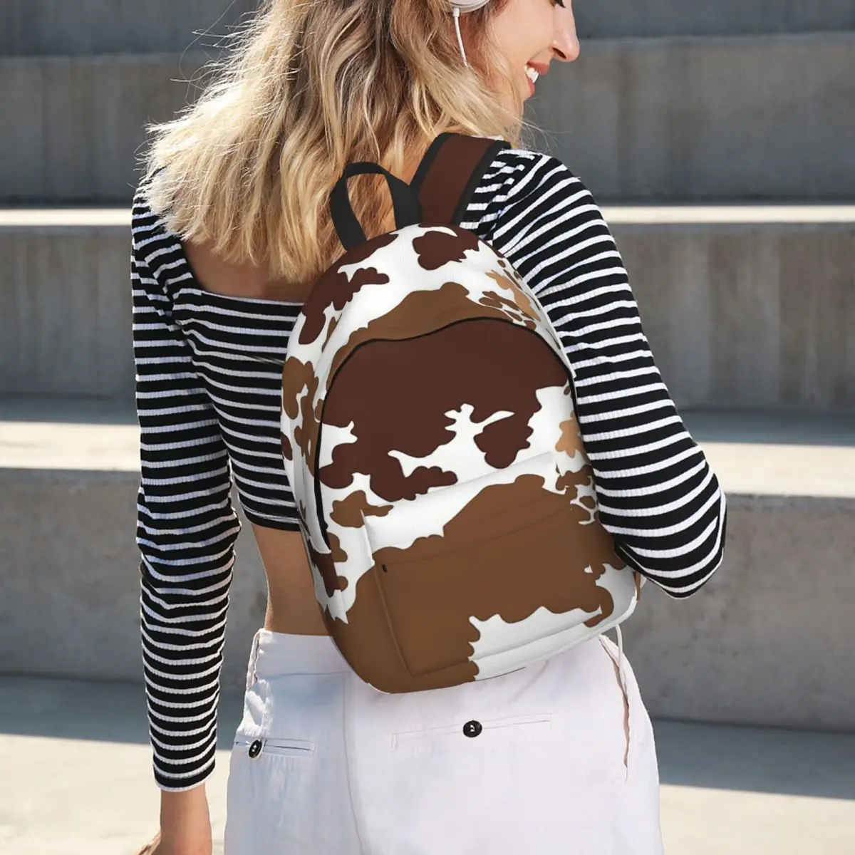 Multicolour Brown Cowhide Print Pattern Student Backpack School Bag Hiking Travel Daypack Fashion Bookbag Shoulder Bags