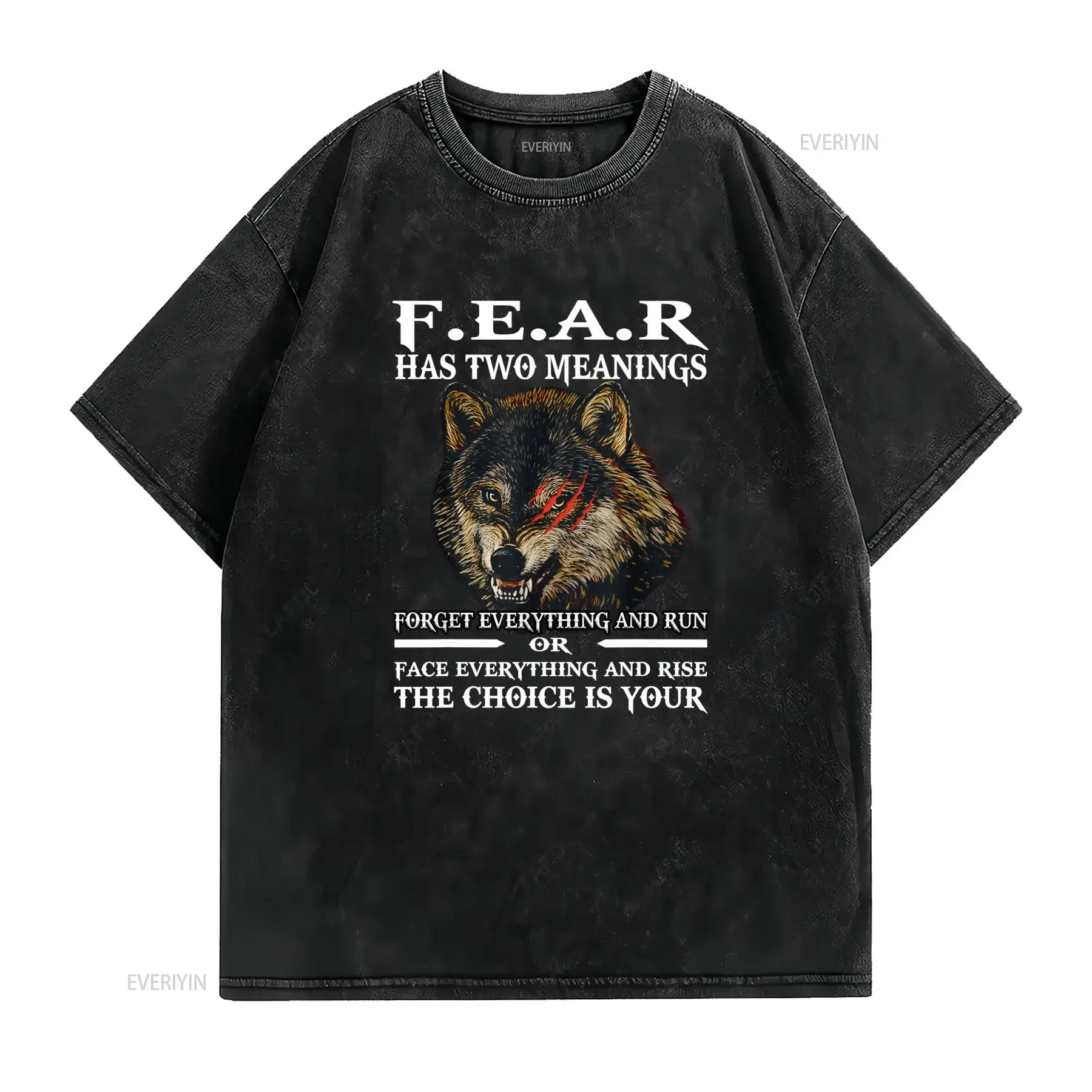 Men's Fear Wolf T Shirt with Fierce Head Text Print 100 Cotton Loose Fit Crew Neck Black White Bold StatemenT for Casual