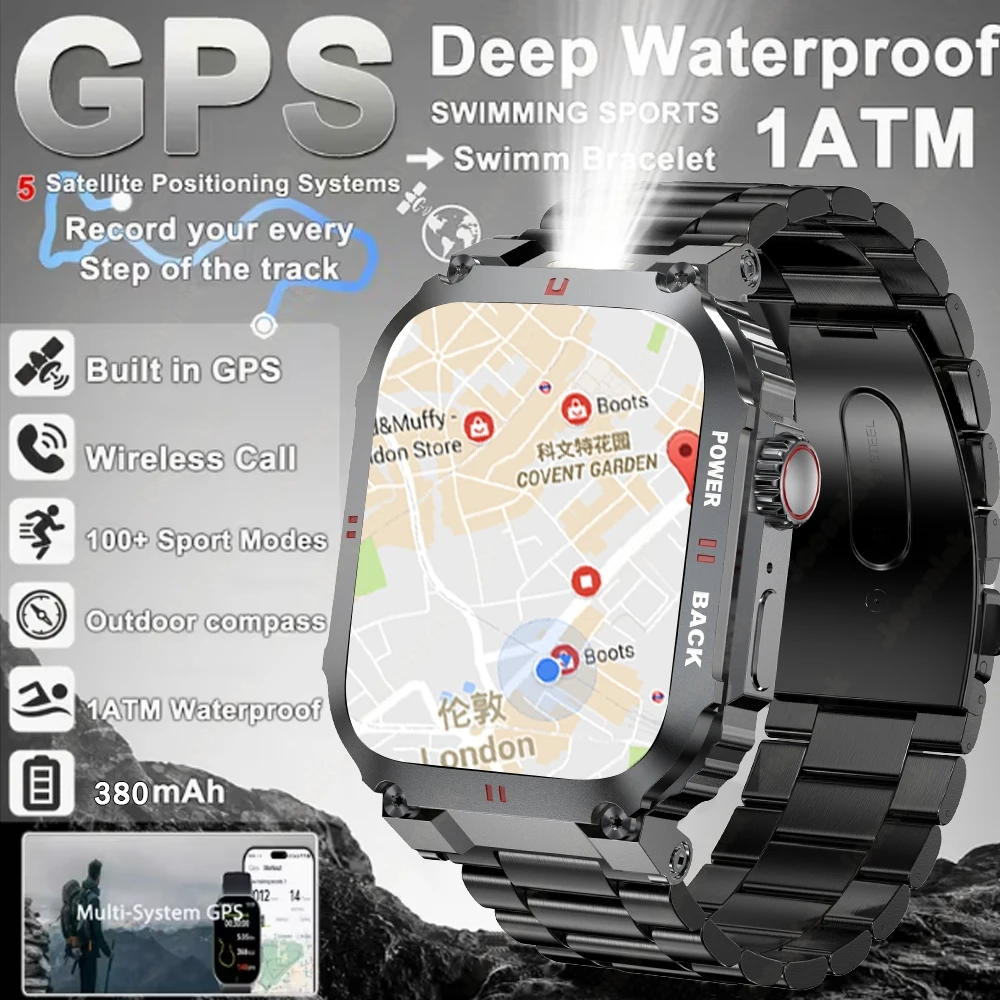 

2025 New Outdoor Sport Smart Watch Men Compass LED Flashlight 380mAh Battery Health Monitoring Waterproof BT Call Smartwatch