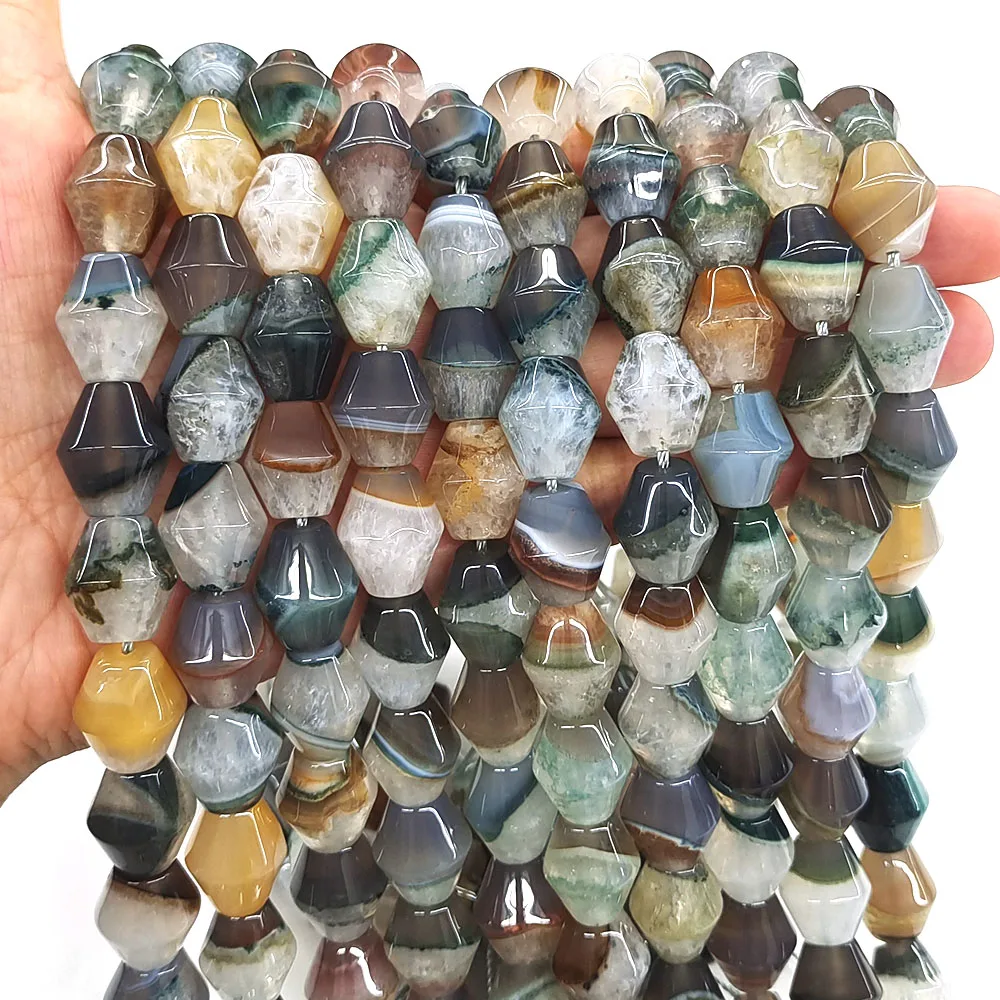 Natural Stone Multicolor Uruguayan Agate Bead Lantern Shape Gemstone Bicone Bead Healing Crystal for Jewelry Making DIY Bracelet