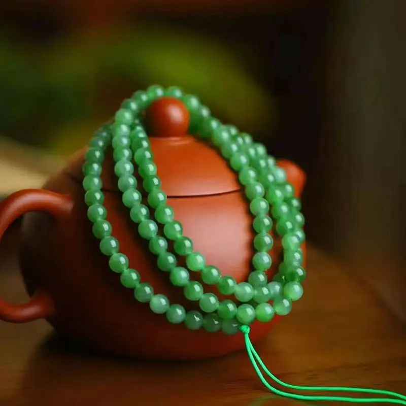 Hetian Jade Necklace Russian Jasper Old Material 6Mm 108 Round Beads Chain Hanging Rope Smooth Full Men And Women