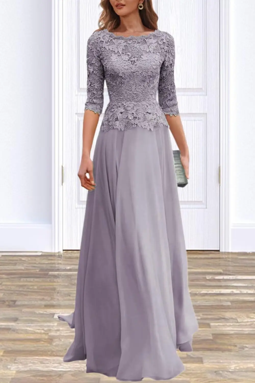 Vestido personalizado de encaje para mujer, apliques para madre de la novia, para boda, cuello barco, gasa, media manga, vestido Formal para invitados de boda