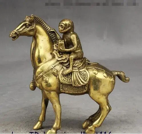 China Fengshui Brass Monkey Ride Horse Ma Shang Feng Hou Auspicious Statue