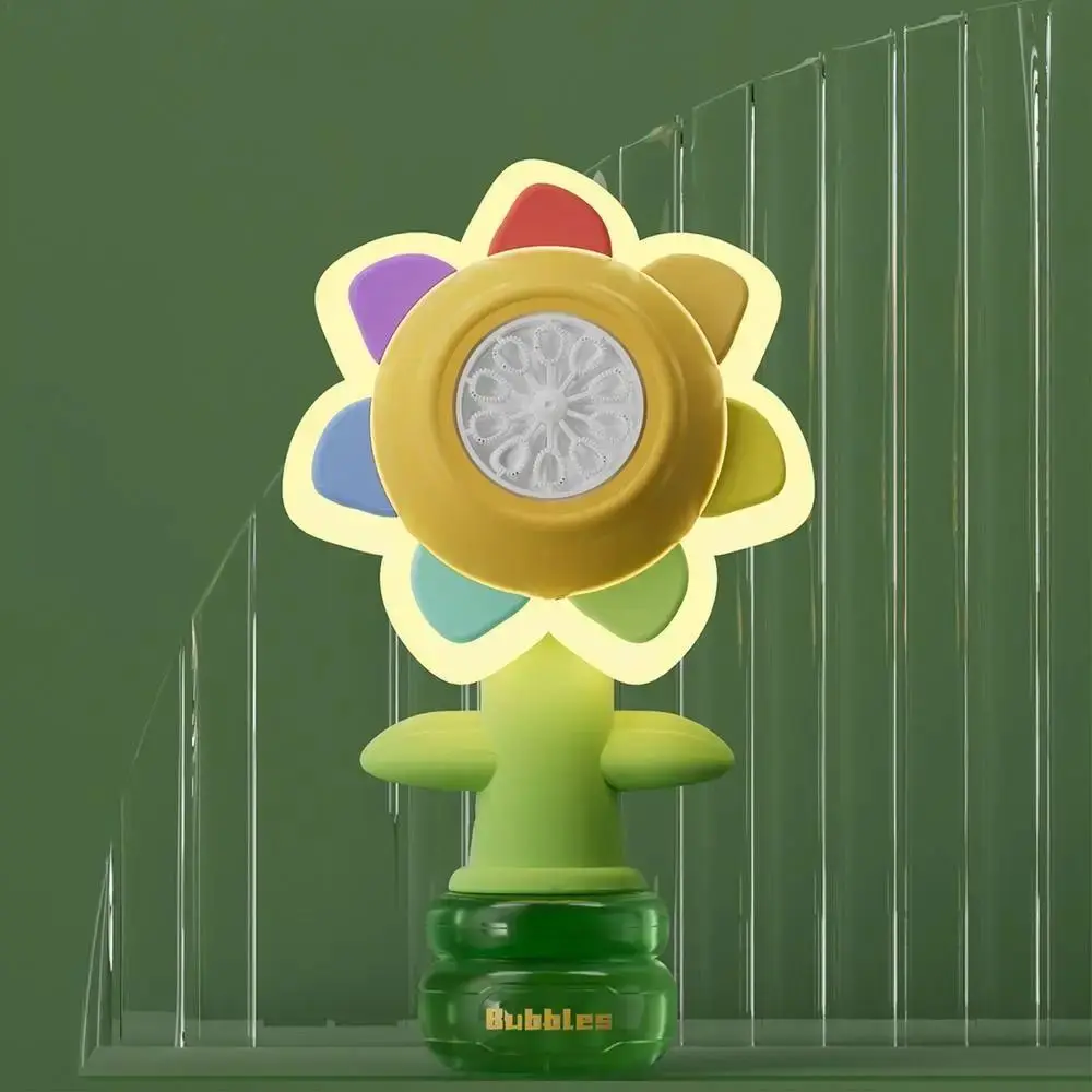 Seven Color Sunflower Flower Bubble Machine Handheld Portable Soap Water Launcher One-click Start 3 Speed Adjustment