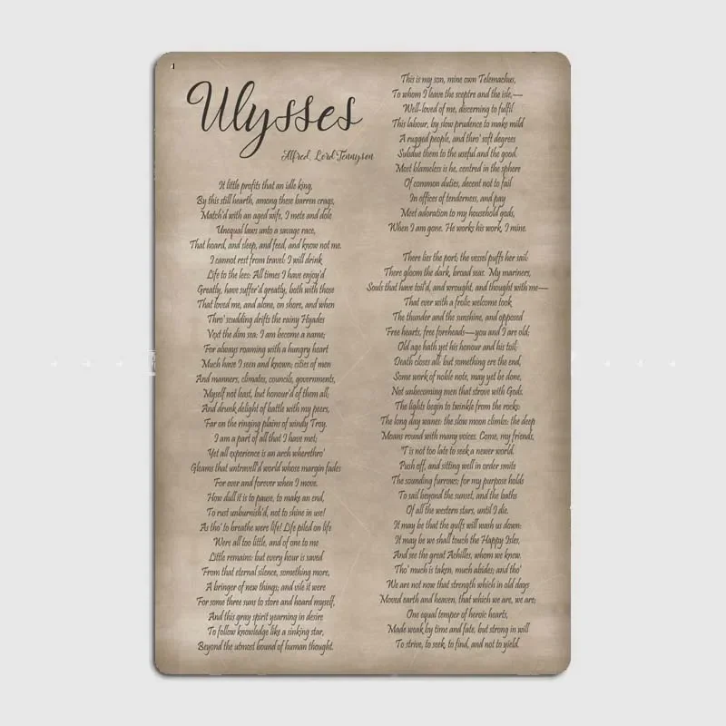 Ulysses Poem  Classic Motivational Quotes and Poems Art Tin Sign Plaque for Home and Office Wall Decor - Inspiring Wall Art