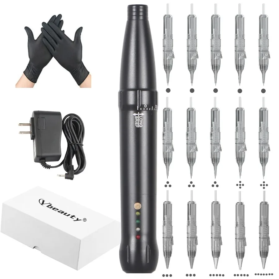 

Corded Micropigmentation Eyeliner Pen with 15pcs Cartridges Needles for Brow Eyeliner Lip Microblading High Precision Wired Mac