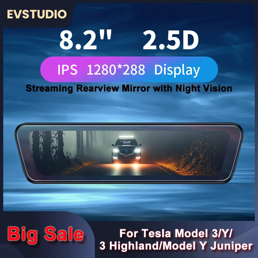 

for Tesla Model 3 Highland Y Juniper Streaming Rearview Mirror Channel Recorder Dashcam 8.2" Front Rear View Mirror Night Vision