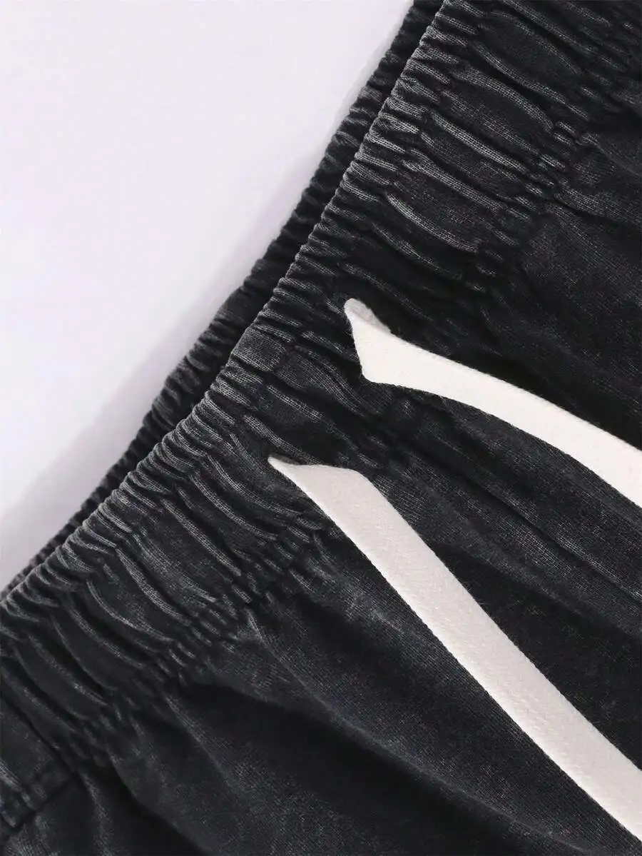 

290g Washed Cotton Shorts Men Casual Streetwear Summer Elastic Waist Drawstring Loose Fit