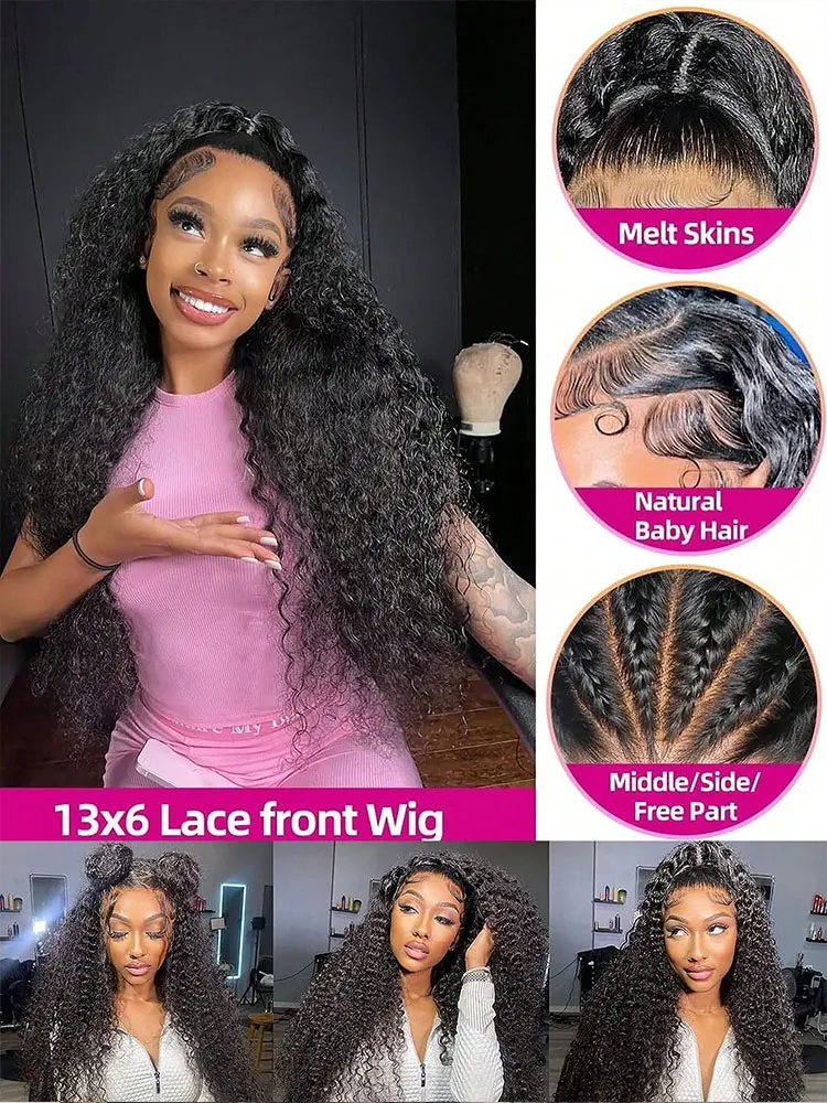 Perruque Lace Frontal Wig naturelle Loose Deep Wave, cheveux humains, Transparent HD, 5x5, sans colle, 13x4, 13x6, densité 250%