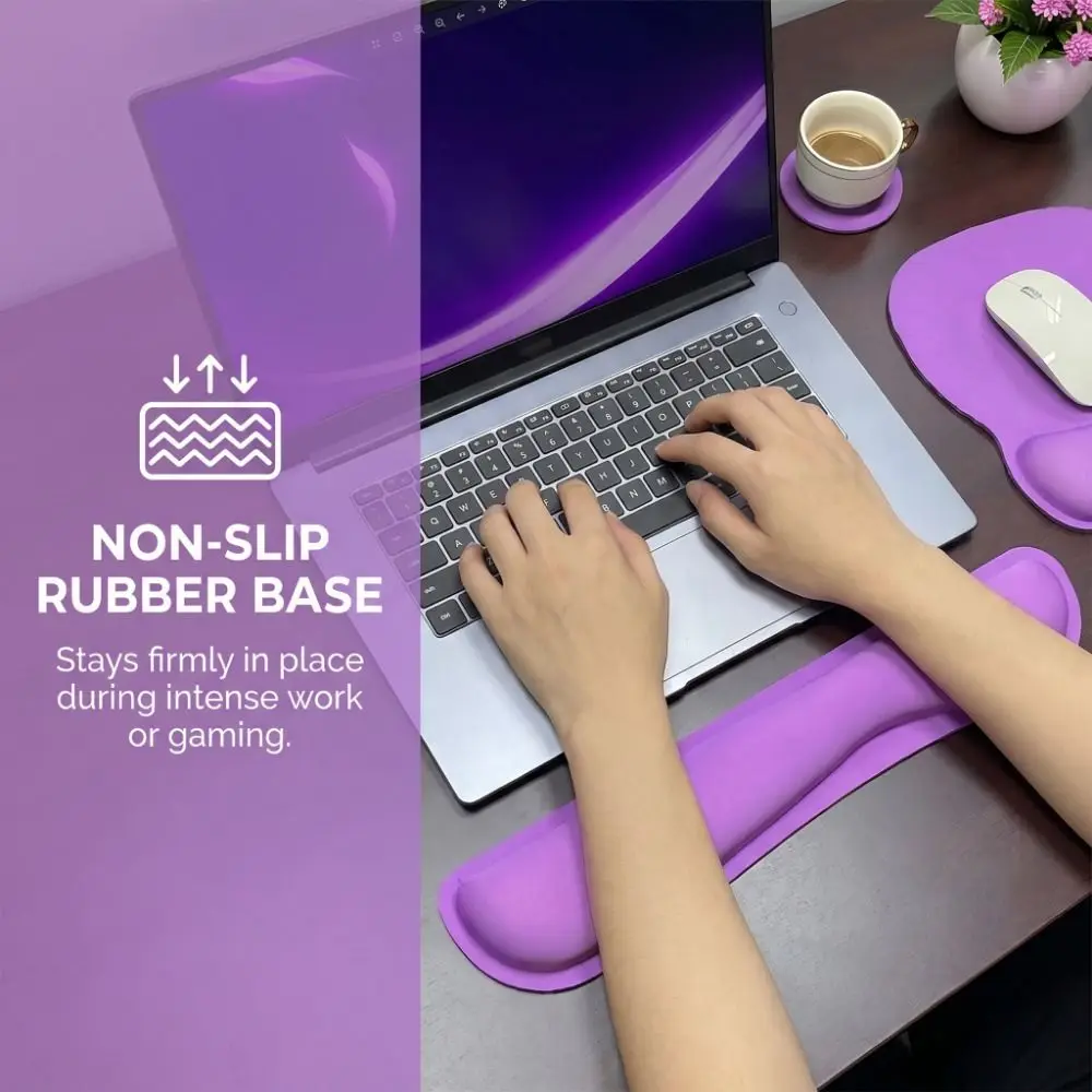 3Pcs Comfortable Keyboard Wrist Rest Set Non-Slip Base Soft Wristband Mouse Mat Hand Rest with Wrist Rest