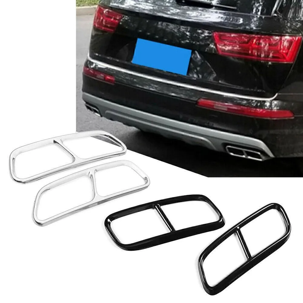 

Stainless Steel Black Car Exterior Rear Exhaust Tail Pipe Cover ForAudi Q7 2016-2019 Muffler Decoration Trim Car Accessories