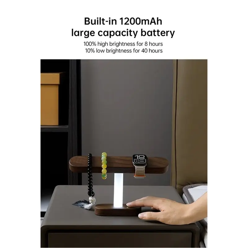 

ГОРЯЧАЯ НОВИНКА! Ночник-подставка для украшений A72T из орехового дерева – USB-перезаряжаемый, 3 цвета, регулируемая яркость, держатель для часов, для декора прикроватной тумбочки