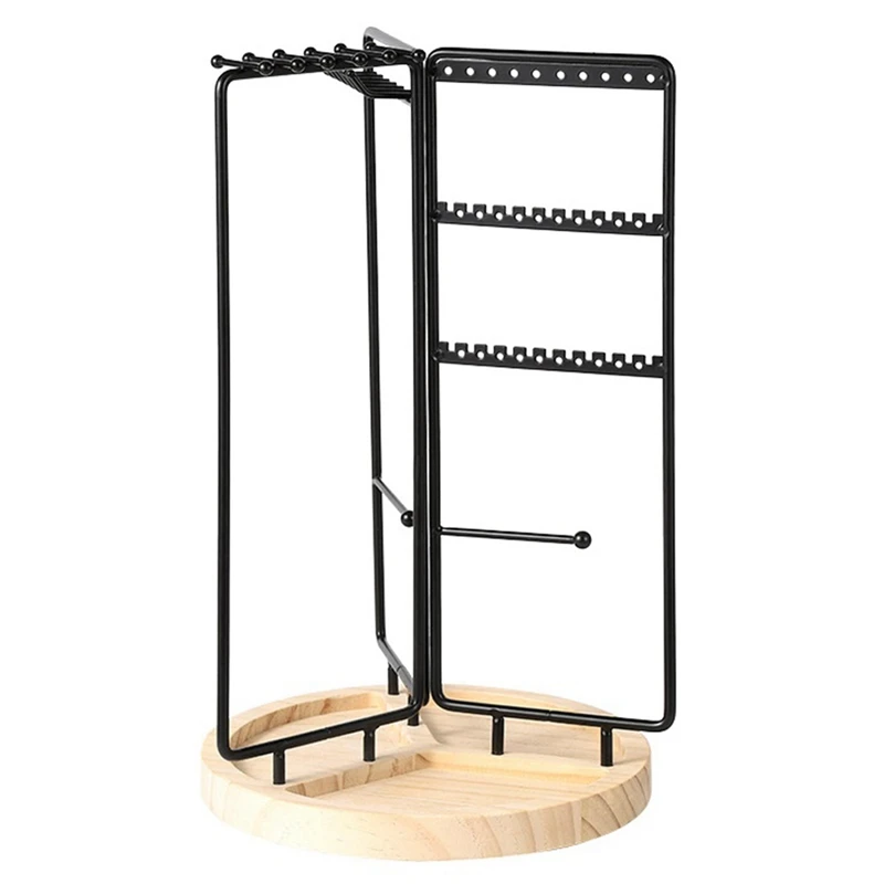 Jewelry Organizer Stand Rotating Jewelry Display With Metal Frame, With Bottom Tray, Jewelry Tower Organizer