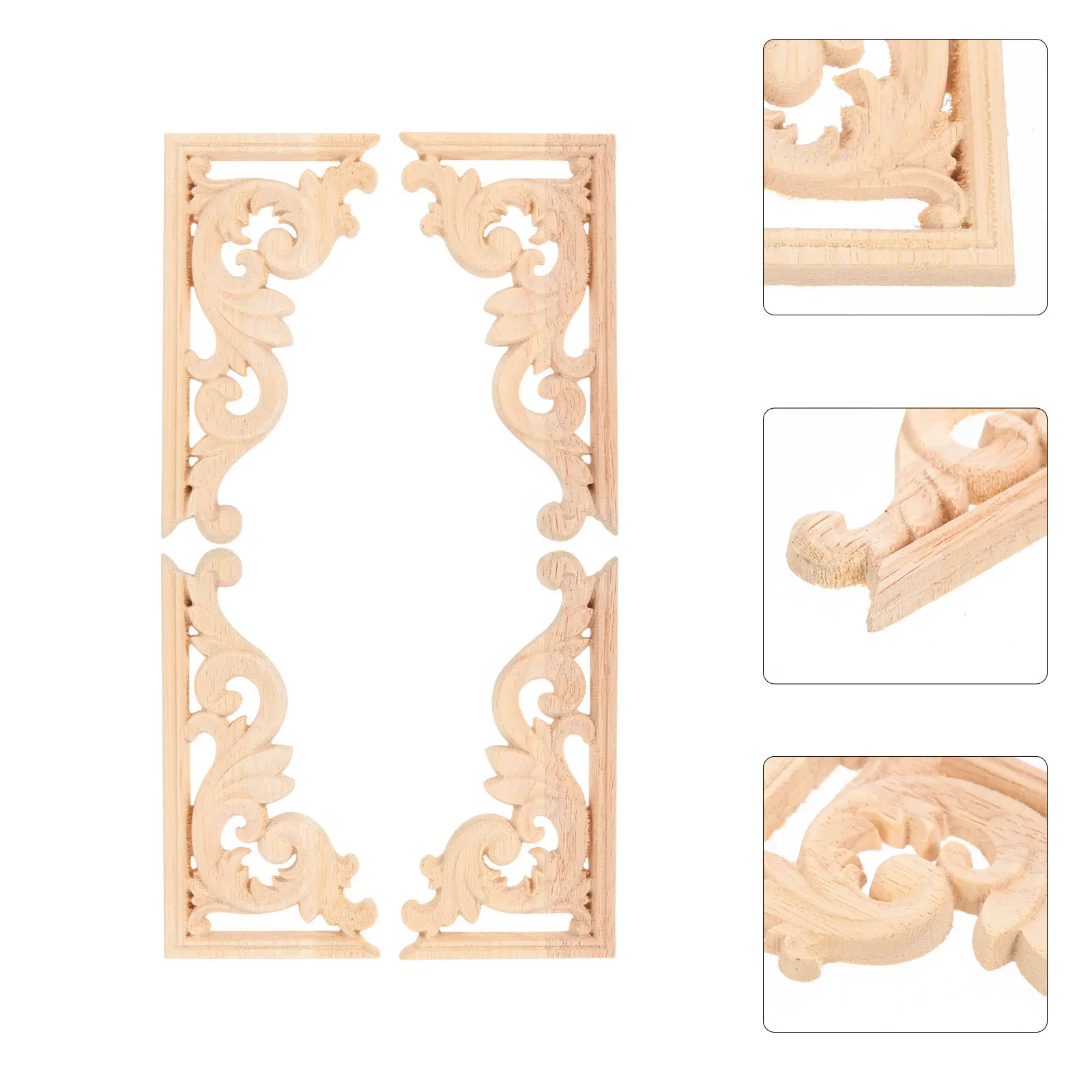 

4Pcs Wooden Onlay Panel Carved Design 13x7cm for Cabinets Doors Walls Unpainted European Home Decor Wood Applique