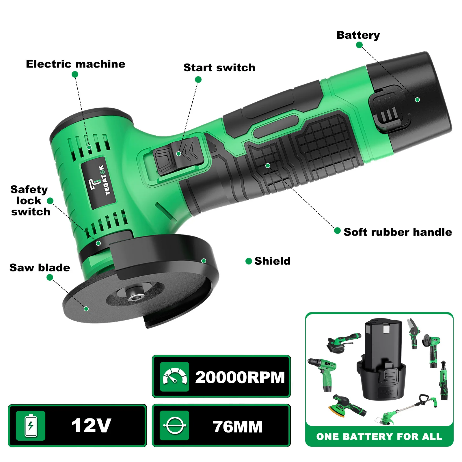Amoladora angular eléctrica de 20000RPM, herramienta de pulido, Mini máquina cortadora portátil inalámbrica, batería recargable de 12V