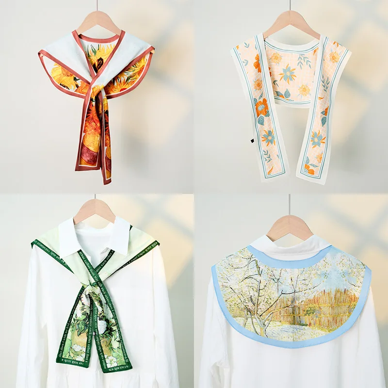 

Oil painting style lazy cross-knotted shawl with small shoulder strap for women high-end fake collar to decorate air-conditioned