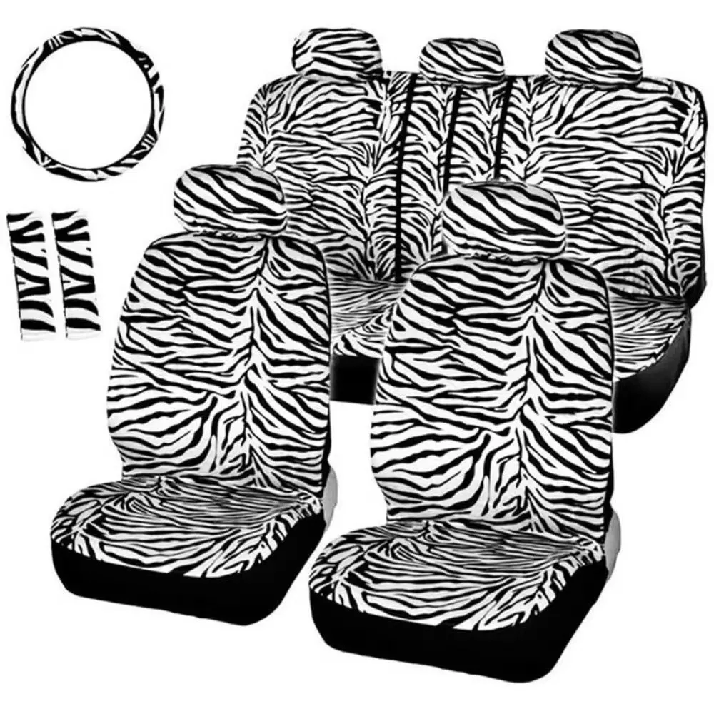 

Carnong Car Seat Covers Front Winter Short Plush Leopard Print Warmer Universal Size Stretch Jersey Cute Female Men Vechile Auto