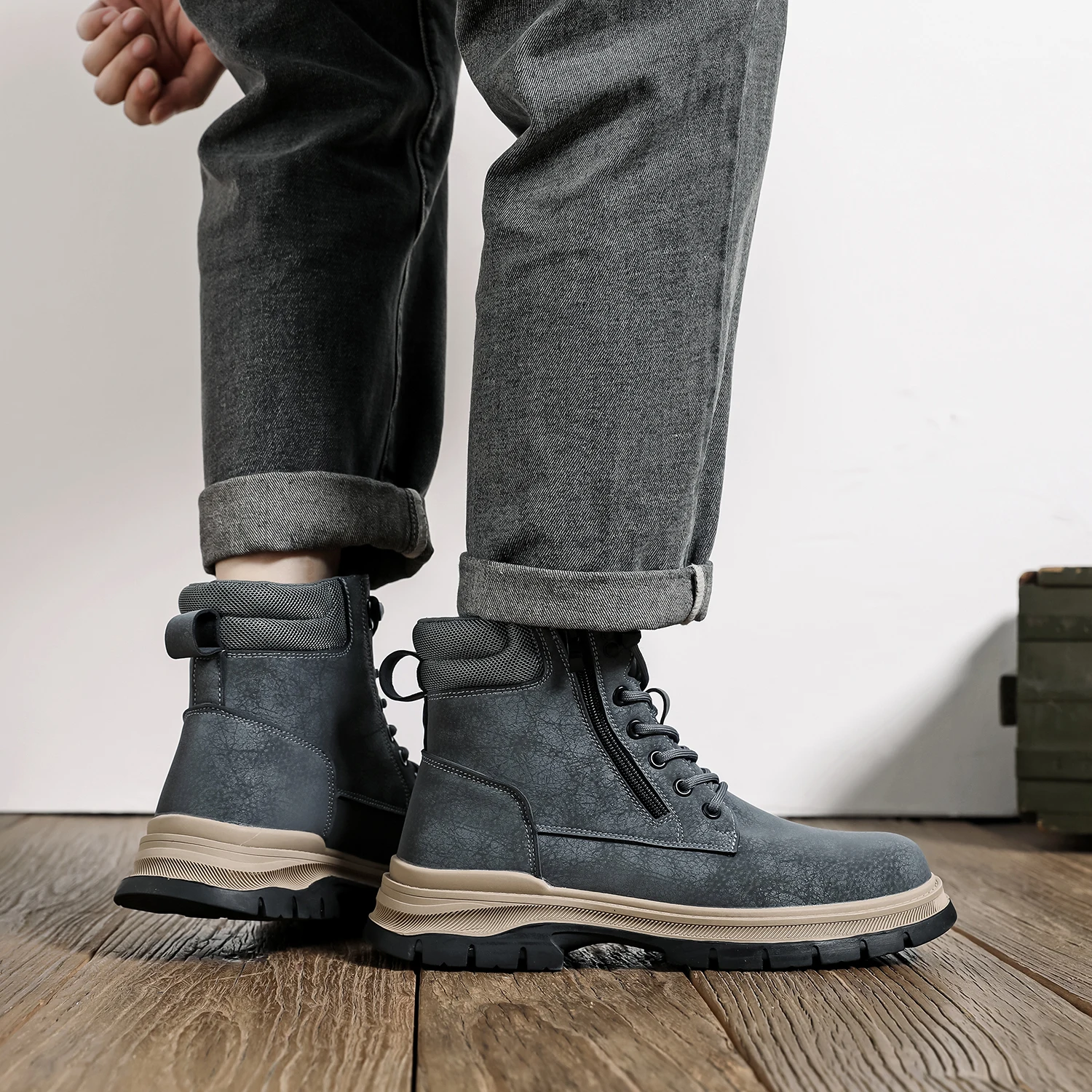 Sicherheitsstiefel Braun Wasserdicht Herren Stahlkappenschuhe Arbeit Anti-Drop Anti-Piercing Starke langlebige Schutzschuhe Unzerstörbar – Detail 10