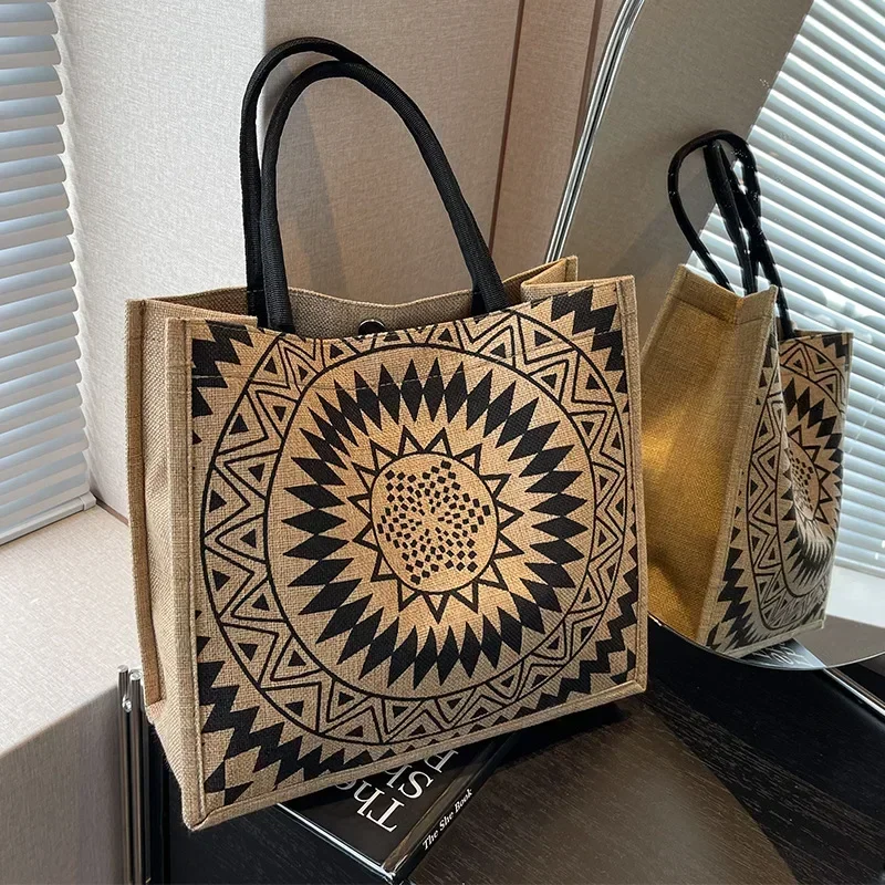 

Large Capacity Linen One Shoulder Tote Bag for Women's New Ethnic Style Fashion Mommy Bag for College Students Classroom Handbag