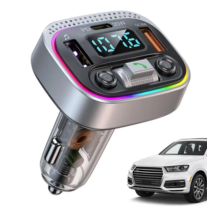 

QC3.0 Charging Car Blue Tooth 5.1 FM Transmitter Colorful LED Backlit Fast USB Car Charger Colorful Handsfree Car Kit Mp3 Player