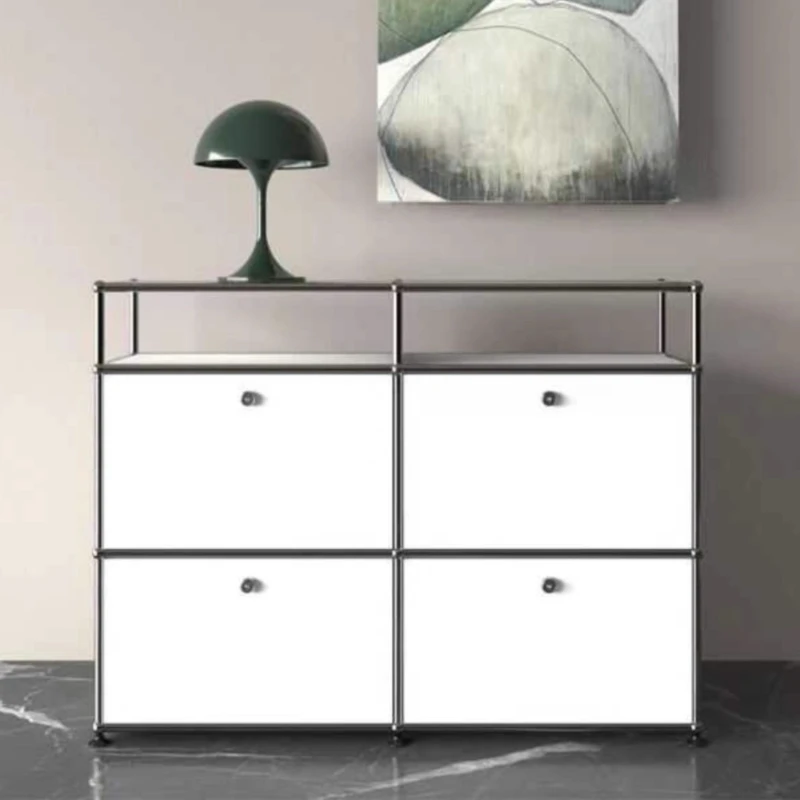 

Modern Minimalist White Black Storage Cabinet Stainless Steel Storage Locker Dresser Living Room Cabinets Home Furniture Stand