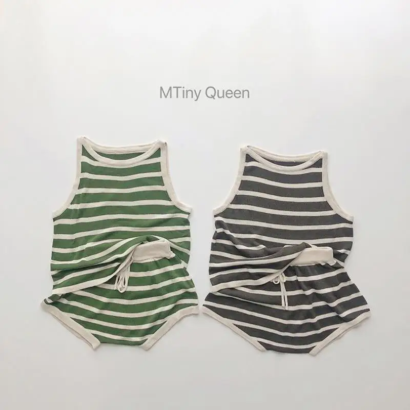 

Summer New Children Sleeveless Clothes Set Baby Boys Girls Cotton Thin Vest + Shorts 2pcs Suit Kids Striped Versatile Outfits