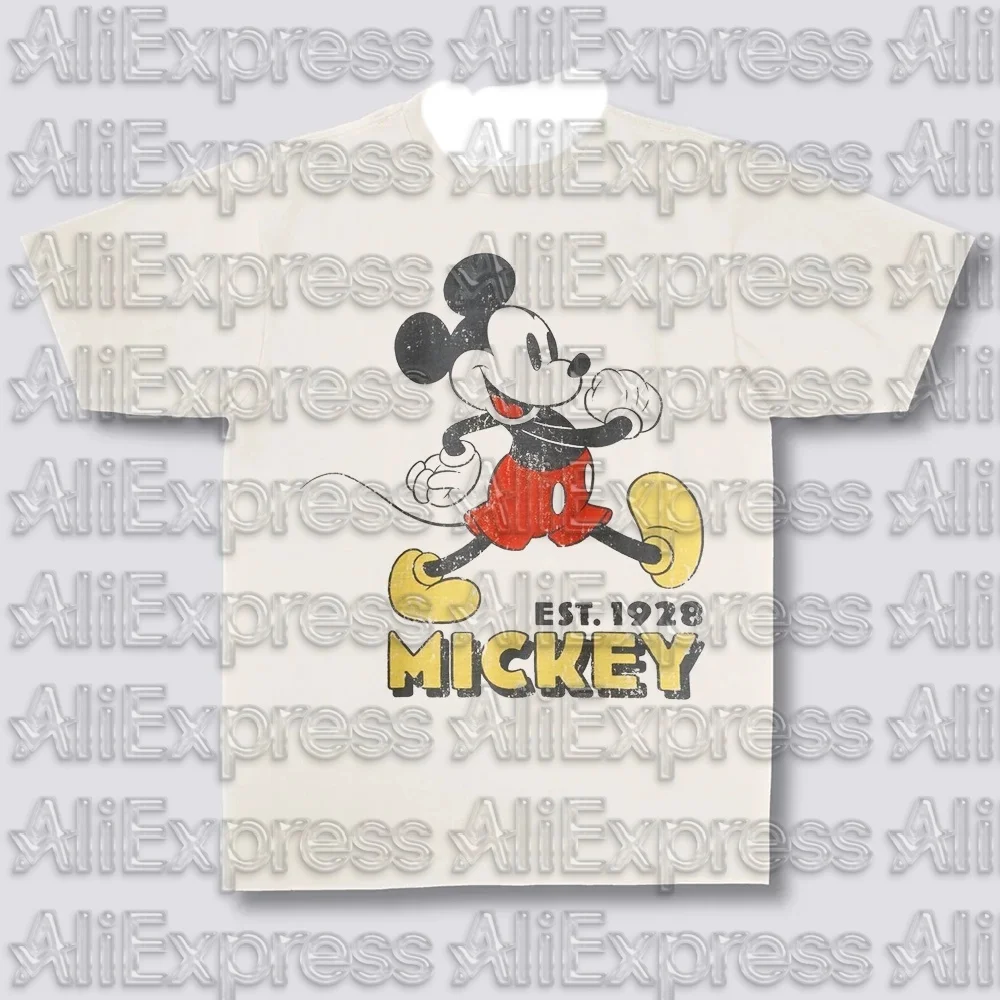 MOTO 2025 ديزني لطيف ميكي ماوس تي شيرت مطبوع الصيف قميص رجالي وقميص ميني الكرتون المألوف