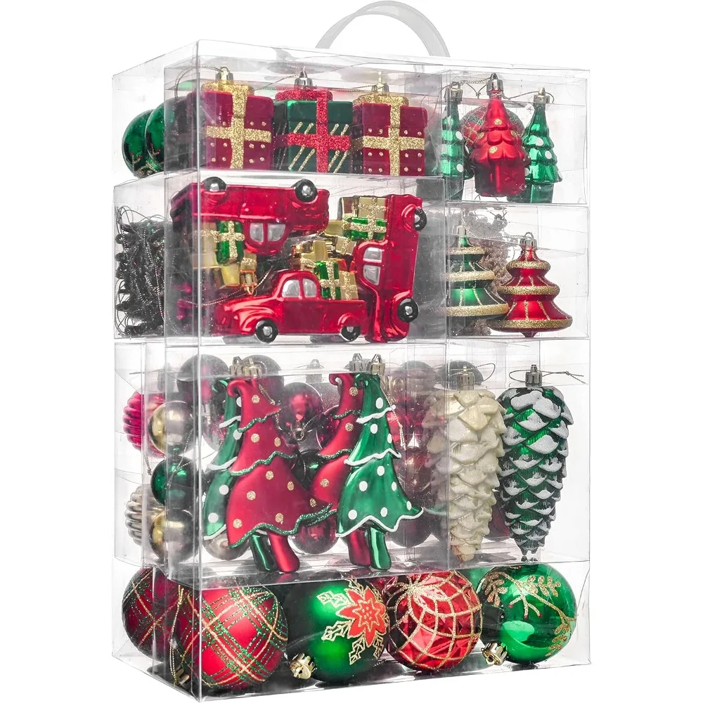 

Christmas Tree Ornaments Set, 155ct Red Green and Gold Shatterproof Christmas Tree Decorations Bulk, Traditional