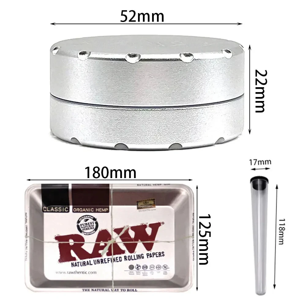 2-layer 50mm Herbal Tobacco Grinder Herb Metal Rolling Tray Kit Smoking Set Plastic Roller Maker Storage Tube