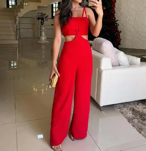 Ensemble de combinaison taille haute, couleur unie, col carré, sans manches, haut court, bretelles et col suspendu, ajouré, nouvelle collection été