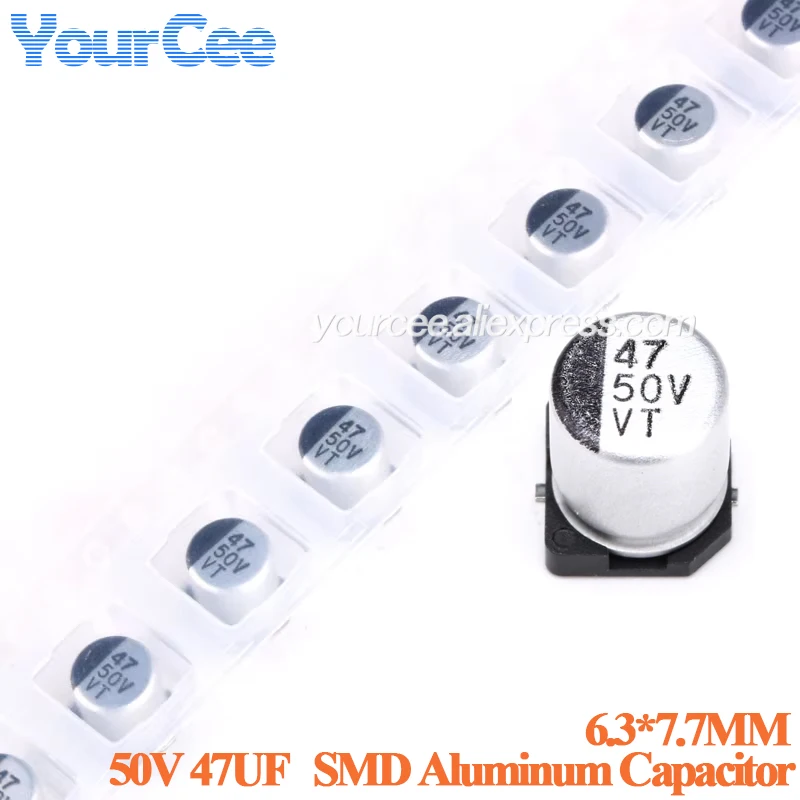 50pcs/10pcs 50V 47UF SMD Aluminum Electrolytic Capacitors 6.3*7.7MM Capacitance